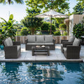 Wisteria Lane 4 Piece Outdoor Patio Furniture Sets, Wicker Conversation Set for Porch Deck, Grey Rattan Sofa Chair with Cushion Blue