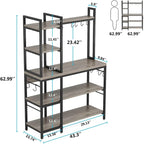 43-Inch Kitchen Bakers Rack with Microwave Stand - 5-Tier Utility Storage Shelf and 10 Hooks for Kitchen and Living Room