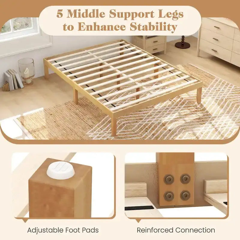 Costway 14-Inch Wooden Platform Bed Frame for Twin, Full, and Queen Sizes with Rubber Support