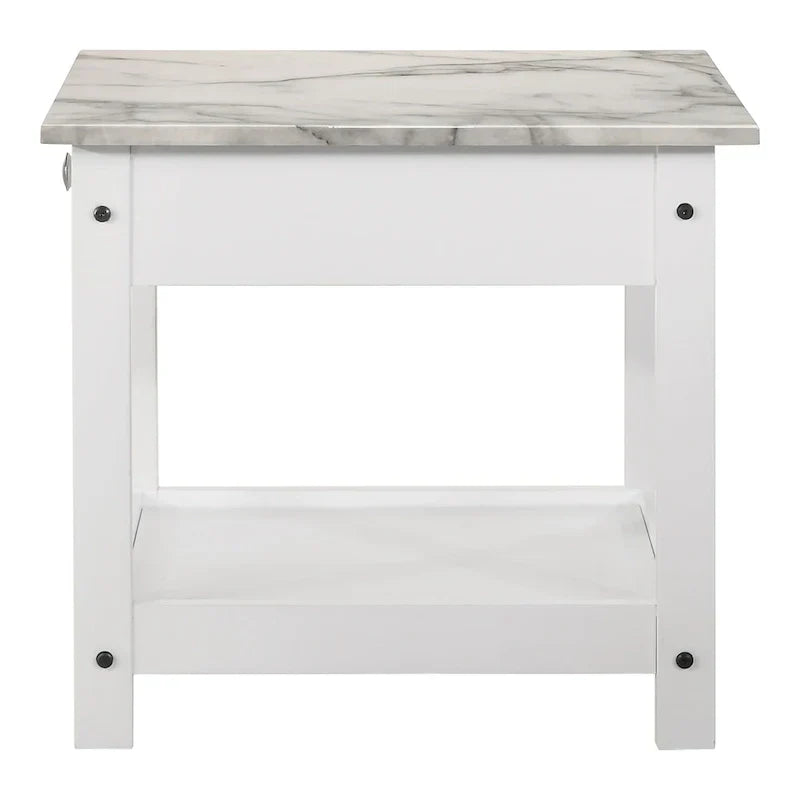 Denhour DH BASIC 4-Piece Open-Shelf Coffee Table Set with Drawer in Transitional Rubberwood