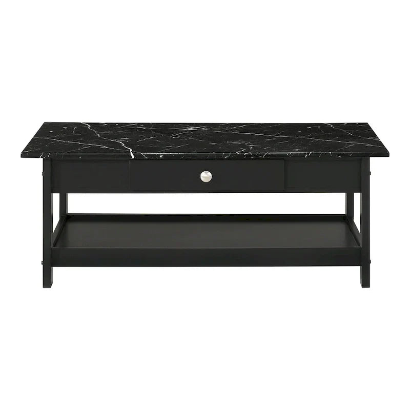 Denhour DH BASIC 4-Piece Open-Shelf Coffee Table Set with Drawer in Transitional Rubberwood