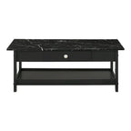 Denhour DH BASIC 4-Piece Open-Shelf Coffee Table Set with Drawer in Transitional Rubberwood