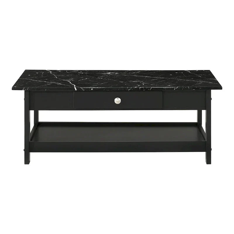 Denhour DH BASIC 4-Piece Open-Shelf Coffee Table Set with Drawer in Transitional Rubberwood