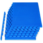 Weaved Pattern Exercise Puzzle Mat 1-in | 24 Sq Ft - 6 Tiles / Blue