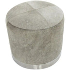 Gray Leather Patchwork Living Room Stool with Silver Metal Base - Roche River Decor