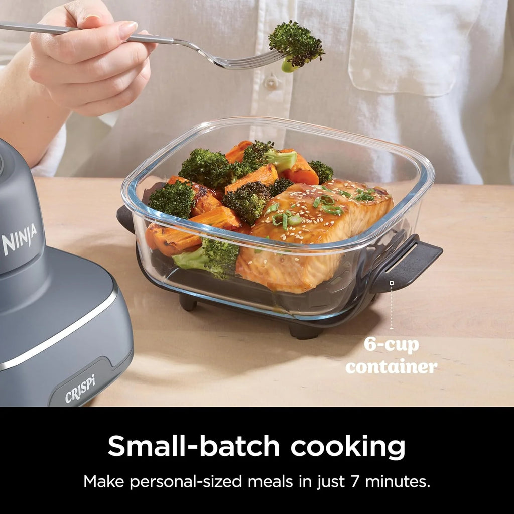Ninja Crispi 4 - in - 1 Portable Glass Air Fryer Cooking System, 4 - Qt & 6 - Cup Containers, Cyberspace