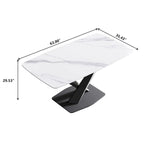63-Inch Contemporary Dining Table with Slate Stone Surface and Metal Legs, Marble Finish
