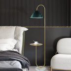 Modern Elegant with Tray Floor Lamp for Office Cafe Den Living Room Bedroom, Foot Switch and Brass/Gold Finish, Light Yellow Pleated Cloth Lampshade