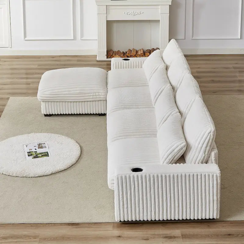 126W Large L-Shaped Corduroy Sofa with USB Charging Port