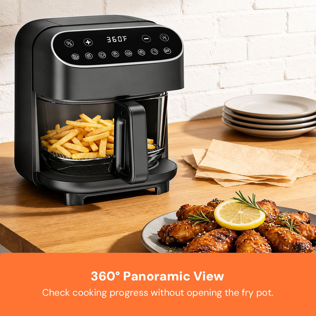 Kismile 5 Quart Glass Air Fryer, Non-Toxic PTFE-Free with 360° Visible Bowl, 8 Presets 12420KAF0