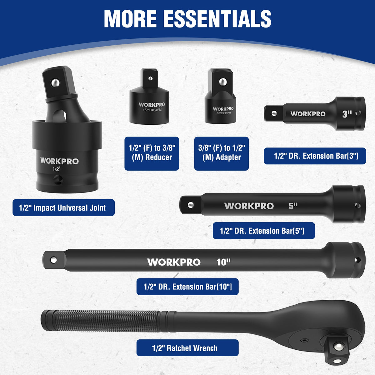 WORKPRO 65PCS 1/2” Drive Impact Socket Set, SAE&Metric Deep & Shallow Kit