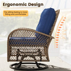 ELPOSUN 3 Pieces Patio Furniture Set, Outdoor Swivel Gliders Rocker, Wicker Patio Bistro Set with Rattan Rocking Chair, Glass Top Side Table and Thickened Cushions for Porch Deck Backyard