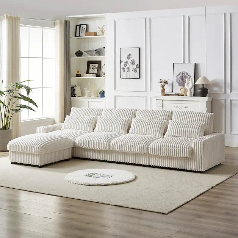 126W Large L-Shaped Corduroy Sofa with USB Charging Port