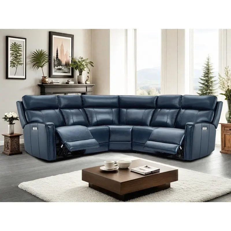104" 3-Color Genuine Leather Power Reclining Sectional Sofa with Zero Gravity Feature, USB & USB-C Ports, and 2 Stationary Armless Chairs