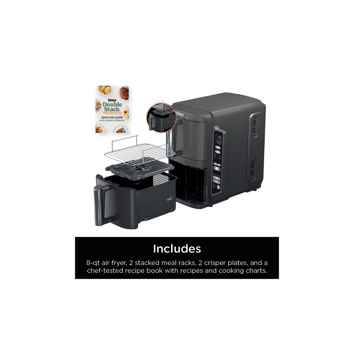 Ninja Doublestack XL 2 - Basket Air Fryer, Doublestack Technology Cooks 4 Foods at Once, Space Saving Design, 10 QT, 4 - in - 1, Smart Finish & Match Cook, SL400