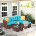 JOIVI 3 Pieces Patio Conversation Set, PE Wicker Rattan Outdoor Furniture Set, 2 Ways Small Sectional Sofa, Tempered Glass Coffee Table, Silver-Gray