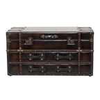 Roche River Decor Faux Leather or Linen Fabric Coffee Table Trunk with 2 Drawers and Buckle Hinged Top - Available in Dark Blue or Brown
