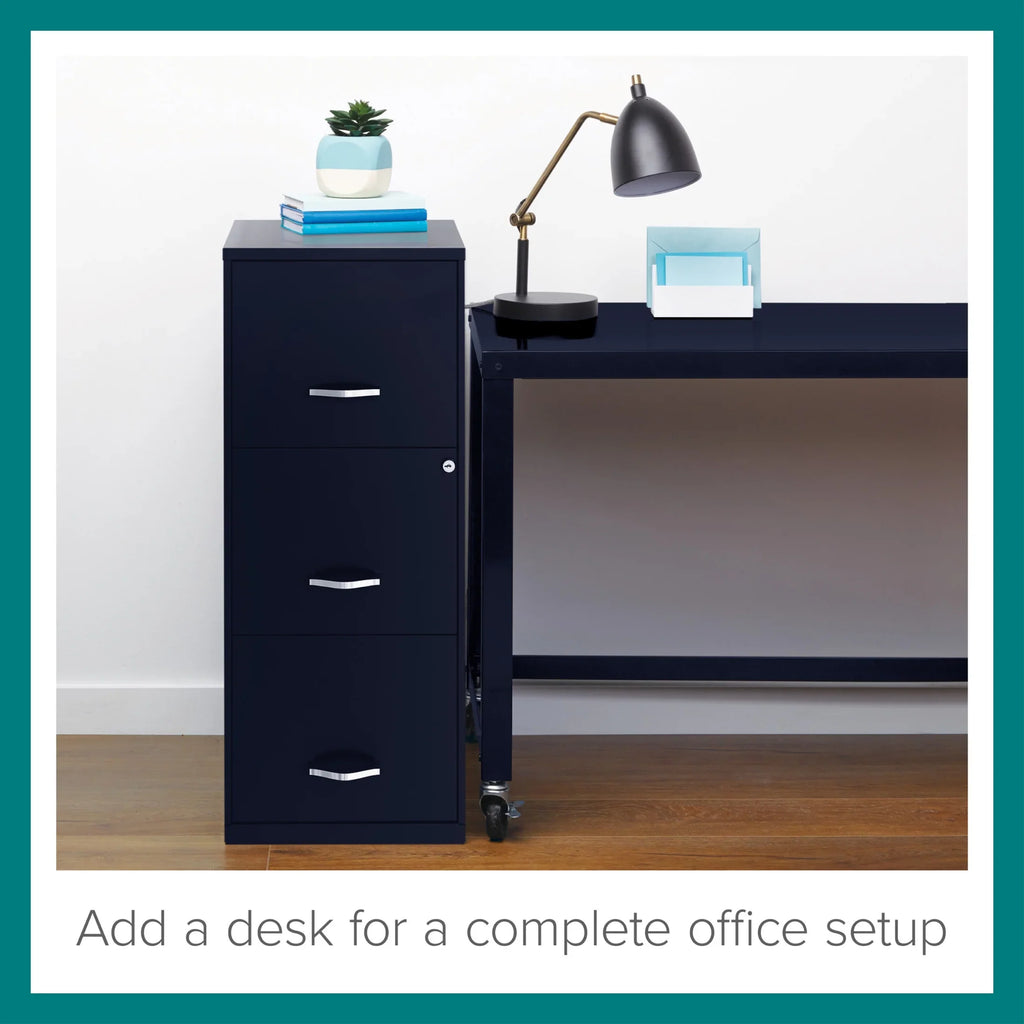 Space Solutions 18" Deep 3 Drawer Smart Letter Width Vertical File Cabinet, Navy