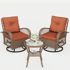 ELPOSUN 3 Pieces Patio Furniture Set, Outdoor Swivel Gliders Rocker, Wicker Patio Bistro Set with Rattan Rocking Chair, Glass Top Side Table and Thickened Cushions for Porch Deck Backyard