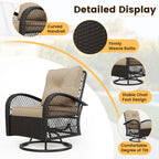 ELPOSUN 3 Pieces Patio Furniture Set, Outdoor Swivel Gliders Rocker, Wicker Patio Bistro Set with Rattan Rocking Chair, Glass Top Side Table and Thickened Cushions for Porch Deck Backyard