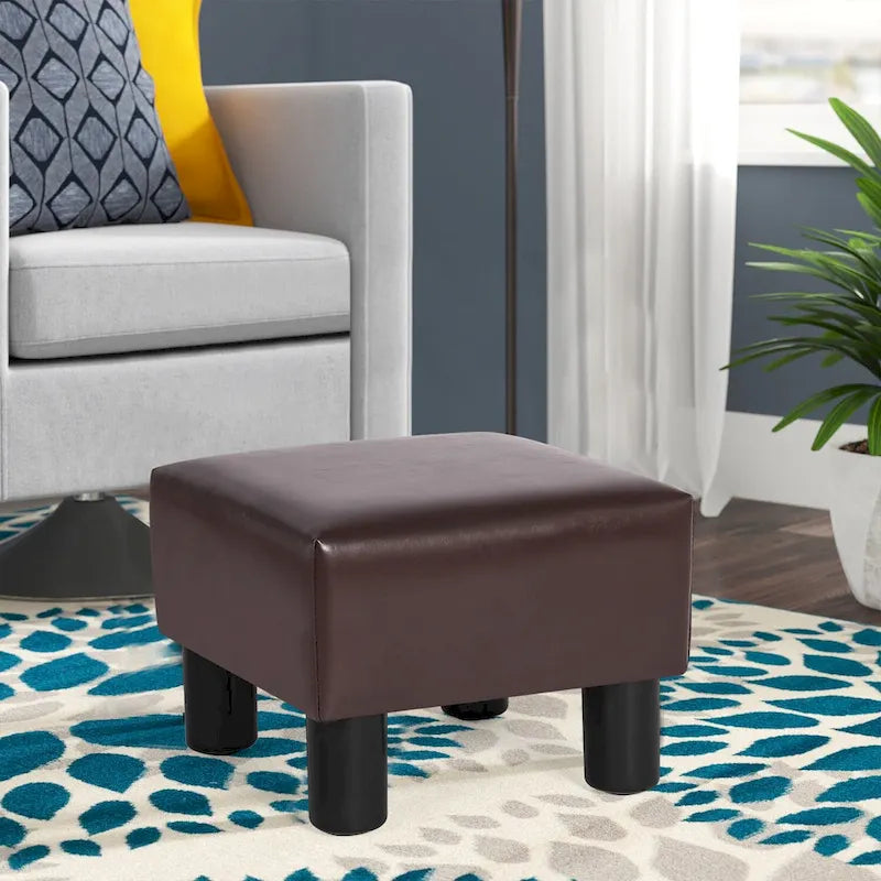 Square Footrest Stool with Upholstered Seat and Wooden Legs