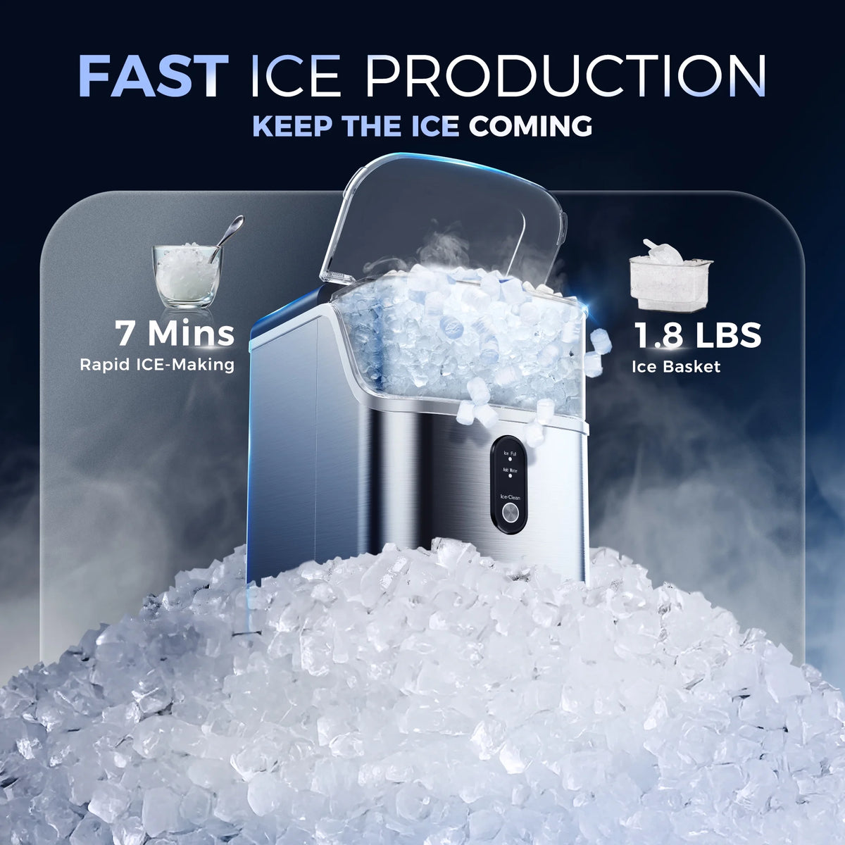 Simzlife Nugget Ice Maker Countertops, 35.9 lb per Day Portable Pebble Ice Machine, Crushed Sonic Ice Maker with Soft Chewable Ice for Home, Party, RV, Camping, Stainless Steel Silver