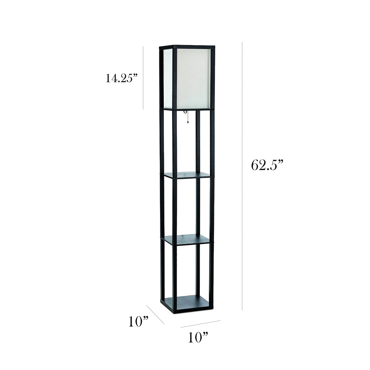 Simple Designs Floor Lamp Etagere Organizer Storage Shelf with Linen Shade, Black