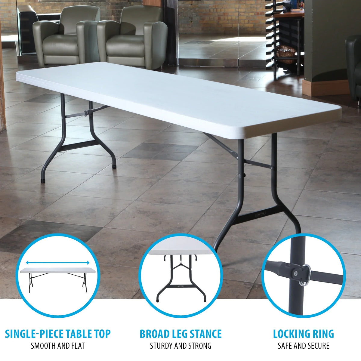 Lifetime Combo Set of (4) 8 - Foot Rectangle Folding Tables & (32) Chairs, Indoor/Outdoor Use, White (80147)