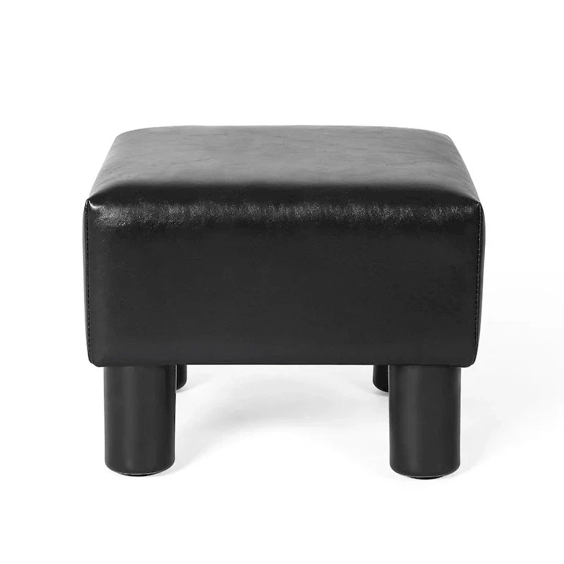 Square Footrest Stool with Upholstered Seat and Wooden Legs