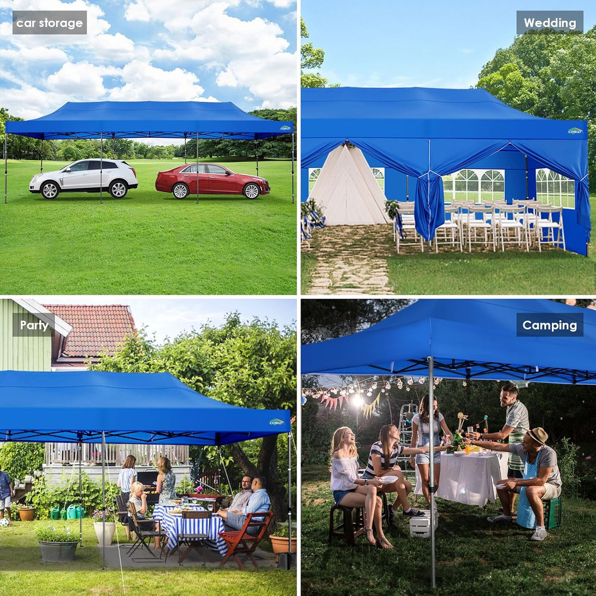 COBIZI 10x20 Heavy Duty Pop up Canopy Tent with 6 sidewalls Easy Up Commercial Outdoor Canopy Wedding Party Tents for Parties All Season Wind & Waterproof Gazebo with Roller Bag,Black(Frame Thickened)