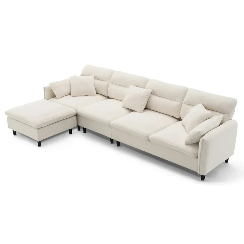 110-Inch L-Shaped 5-Seater Sectional Sofa with Removable Ottoman, Cloud Chenille Fabric, and 5 Cushions