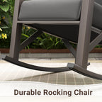 MRUAKA Rocking Chair Bistro Set, 3 Piece Outdoor Patio Furniture Set with 2 Rockers and 1 Metal Coffee Table with Thick Cushions for Porch, Backyard, Poolside, Beige