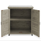 Outdoor Storage Cabinet and Potting Bench with Metal Tabletop and Storage Cabinet - Wooden Outdoor Garden Patio Workstation Table, Gray
