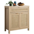 Nopurs Rattan Sideboard Buffet Cabinet, Boho Storage Cabinet Buffet Table with Doors and Drawer, Coffee Bar Cabinet for Kitchen Entryway Living Dining Room, Light Oak