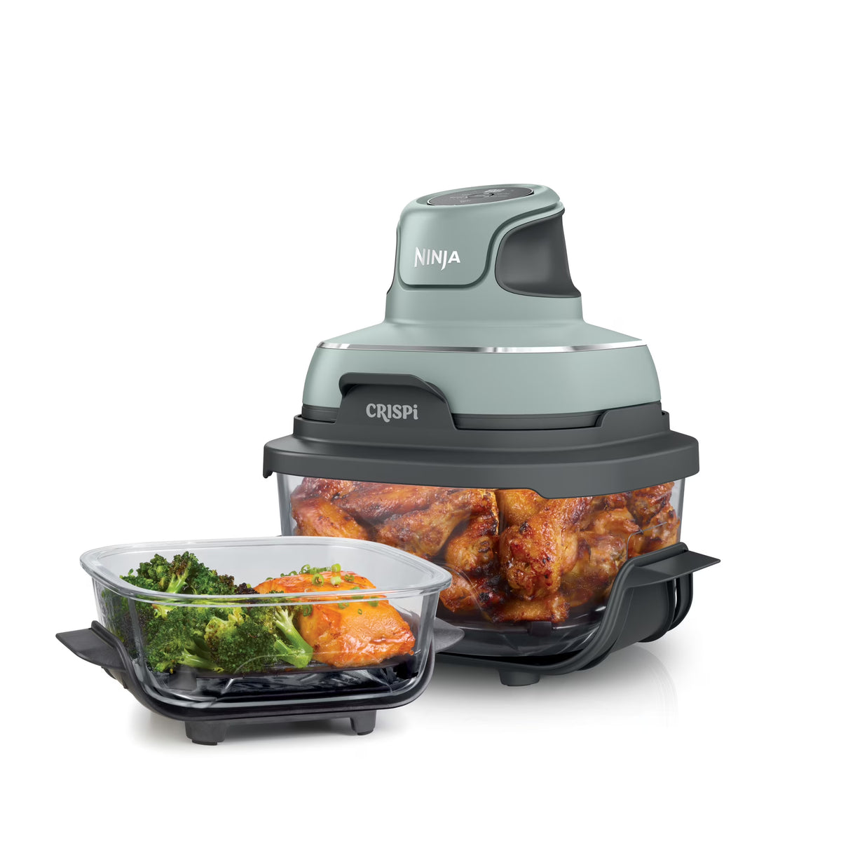 Ninja Crispi 4 - in - 1 Portable Glass Air Fryer Cooking System, 4 - Qt & 6 - Cup Containers, Cyberspace