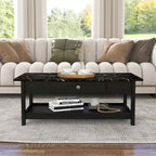 Denhour DH BASIC 4-Piece Open-Shelf Coffee Table Set with Drawer in Transitional Rubberwood