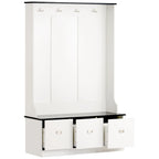 Hall Tree with Upholstered Bench and Coat Rack, Entryway Bench with 3 Hooks, 3 Open Shelves, 2 Drawers & Storage Cabinets, Mudroom Bench with Storage and Hooks for Foyer, Entry Way, Hallway (Beige)