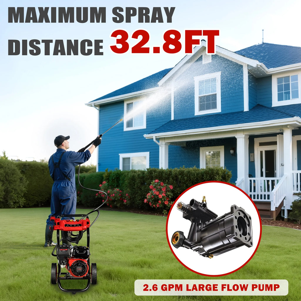 Pressure Washer Gas Powered, 3500PSI High Pressure Power Washer W/7.0HP Aluminum Pump, 210CC Powerful Engine, Maximum Spray 32.8FT, 4 Nozzles