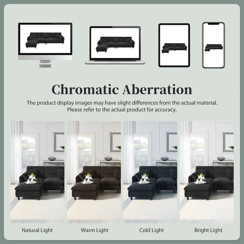 110-Inch L-Shaped 5-Seater Sectional Sofa with Removable Ottoman, Cloud Chenille Fabric, and 5 Cushions