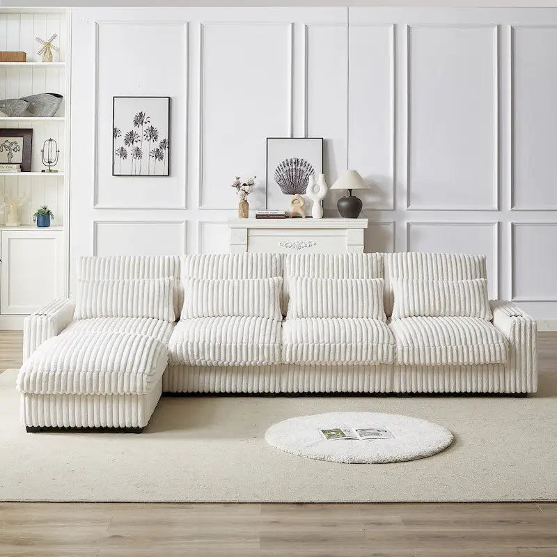 126W Large L-Shaped Corduroy Sofa with USB Charging Port
