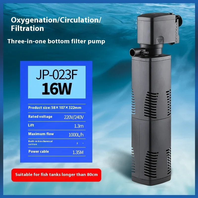 3-in-1 Fish Tank Aquarium Internal Filter Pump – Submersible Water Filter Oxygen Pump