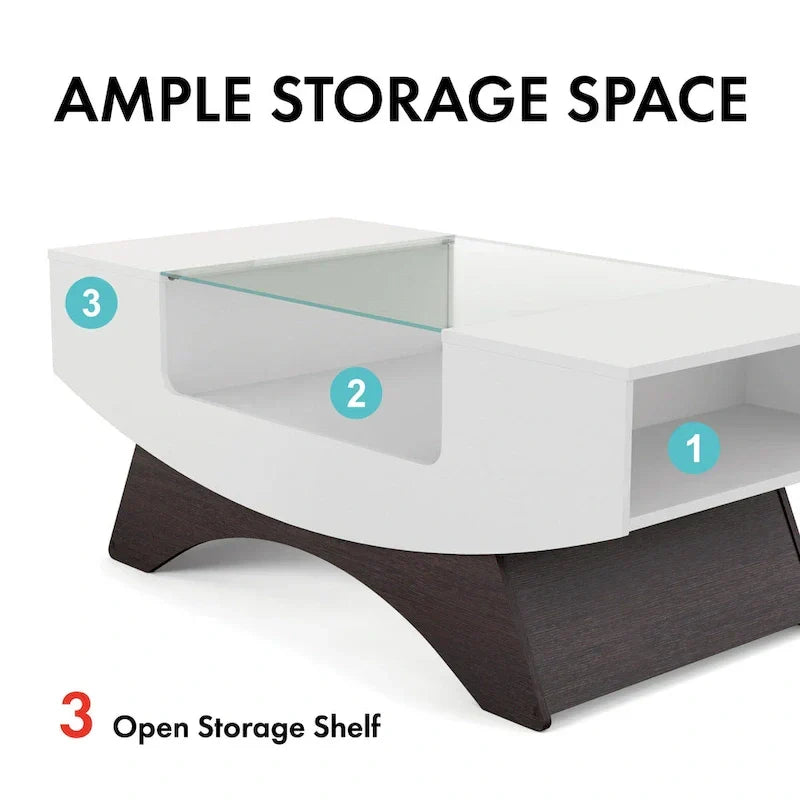Angelic Contemporary Storage Coffee Table with Glass Insert by Furniture of America