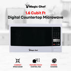 Magic Chef 1.6 Cu. ft. 1100W Countertop Microwave Oven with Push-Button Door in Black, New