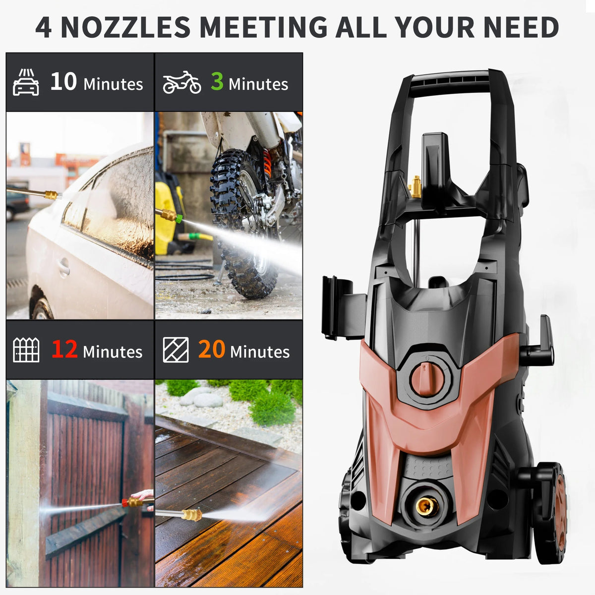 FOTING Electric Pressure Washer, 4500 PSI 3.2 GPM Power Washer with 4 Quick Connect Nozzles, High Pressure Cleaning Machine with Foam Cannon for Cars/Fences/Driveways/Patios/Home Cleaning
