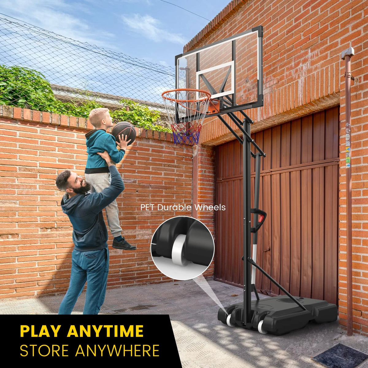 NEDYO 44 In. Portable Basketball Hoop & Goal System, 5 - 10 Ft Height Adjustable, Indoor/Outdoor Use
