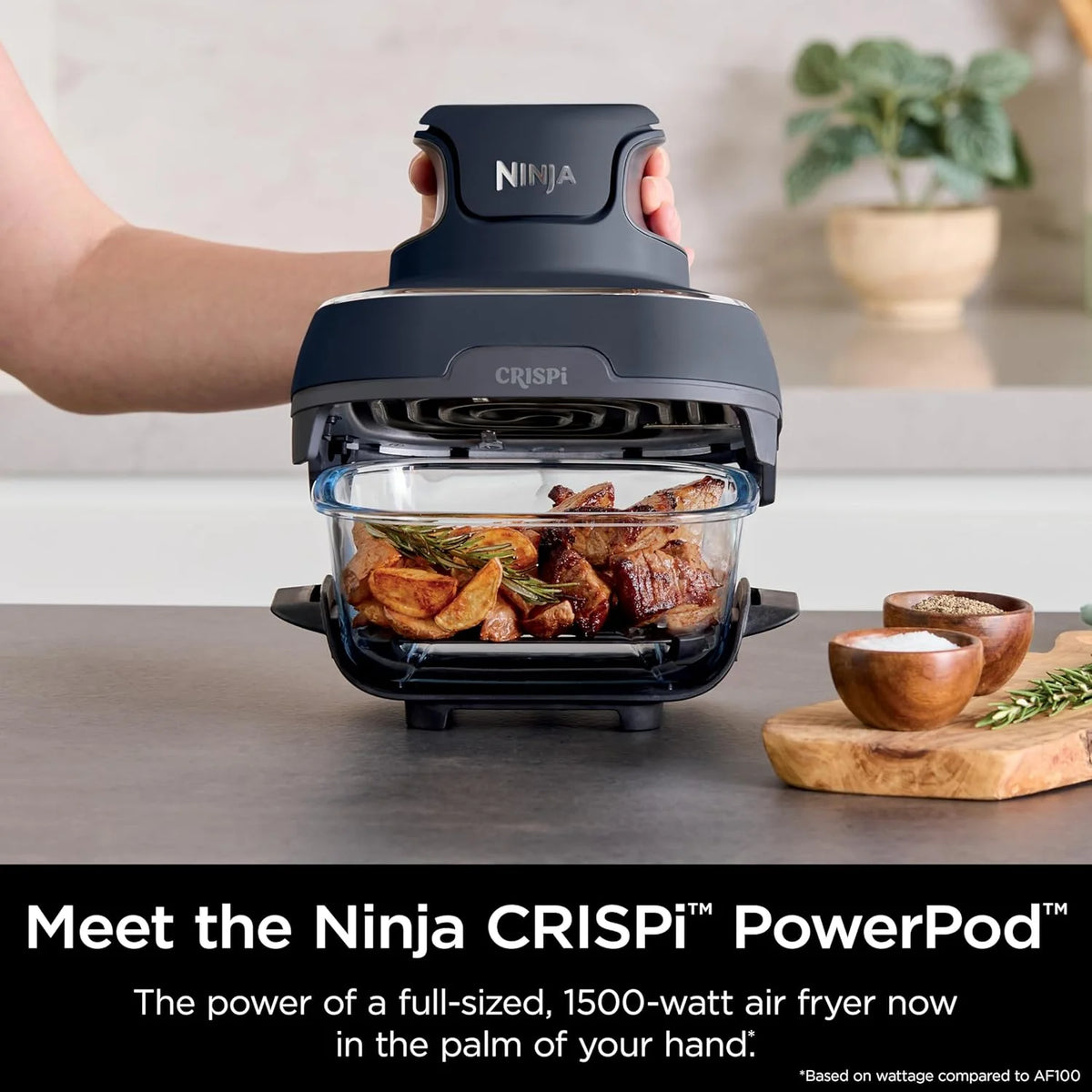 Ninja Crispi 4 - in - 1 Portable Glass Air Fryer Cooking System, 4 - Qt & 6 - Cup Containers, Cyberspace