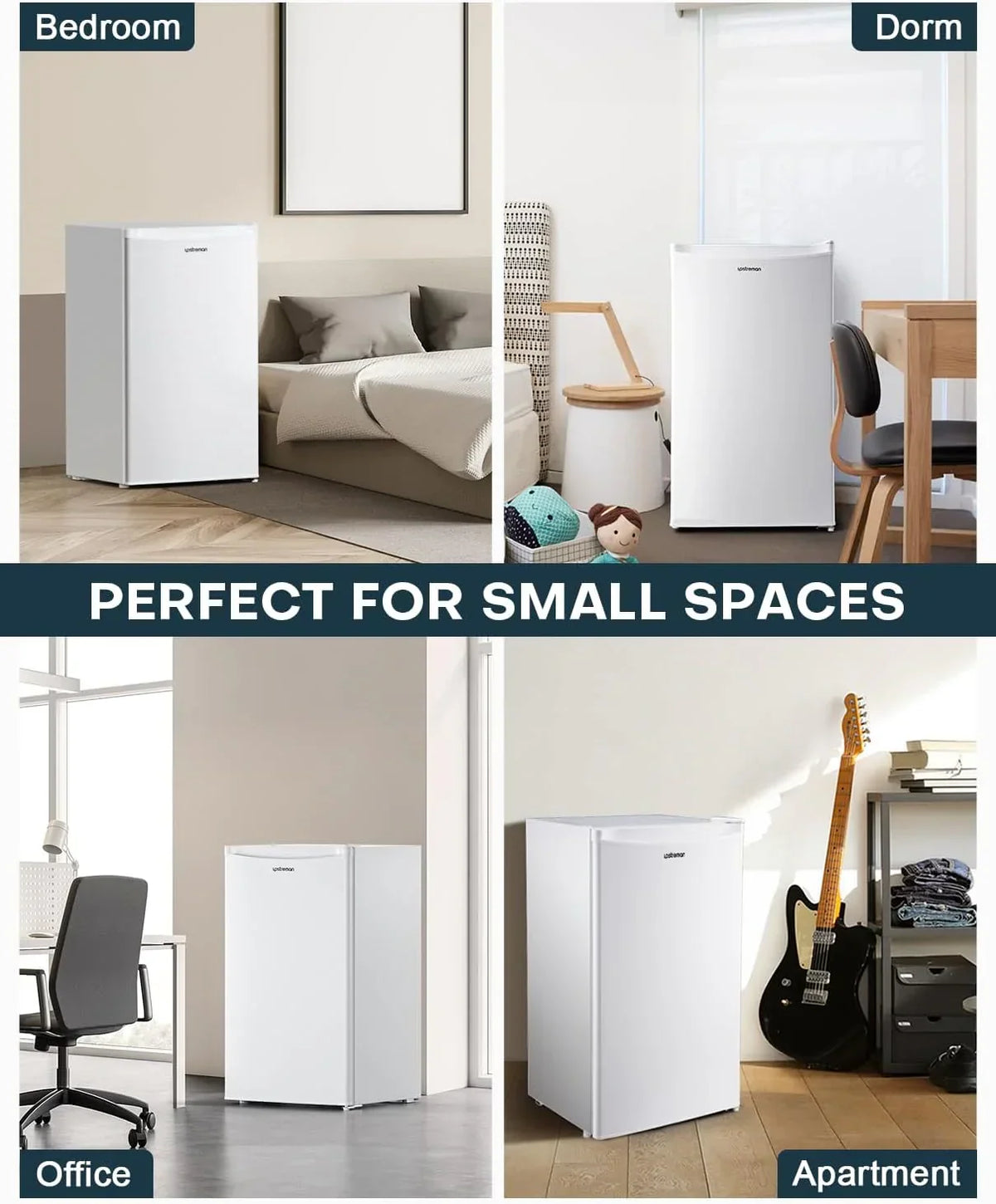 Upstreman 3.2 Cu.Ft Mini Fridge with Freezer, Single Door Mini Fridge, Dorm Fridge, Adjustable Thermostat, Mini Refrigerator for Bedroom, Office, Dorm, Black-BR321