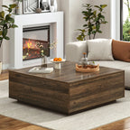 Blotout Square Coffee Table with 2 Large Drawers, 43" Mid Century Modern Coffee Table with Storage, Wood Cocktail Table Center Table with Storage for Living Room, Wood Grain