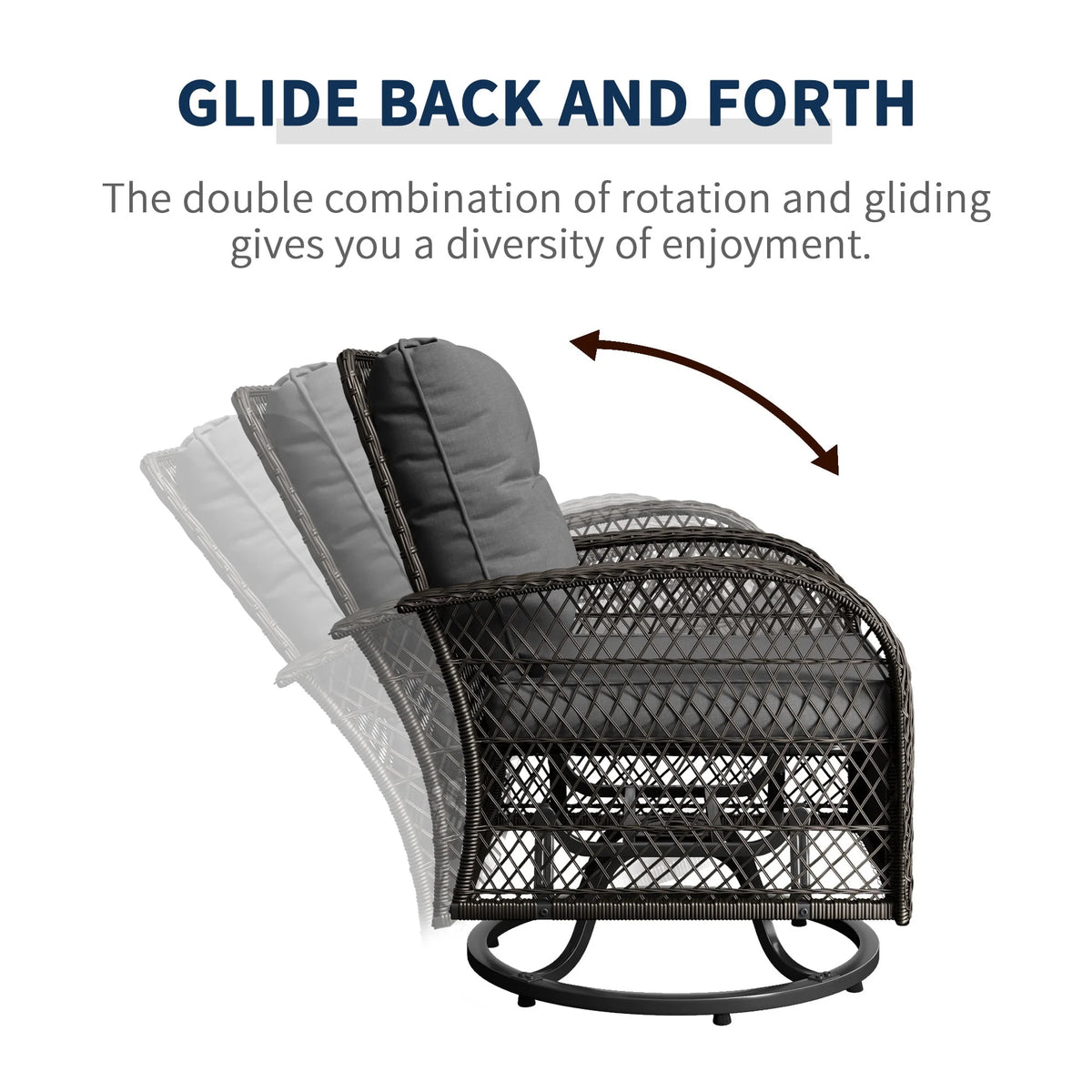 ELPOSUN 3 Pieces Patio Furniture Set, Outdoor Swivel Gliders Rocker, Wicker Patio Bistro Set with Rattan Rocking Chair, Glass Top Side Table and Thickened Cushions for Porch Deck Backyard