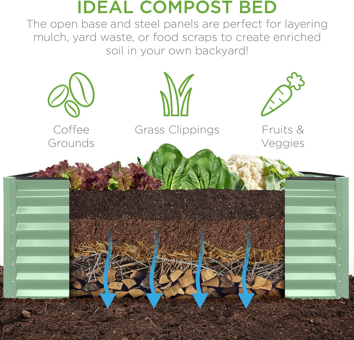 Gloaa 6x3x2ft Outdoor Metal Raised Garden Bed, Deep Root Box Planter for Vegetables, Flowers, Herbs, and Succulents W/ 269 Gallon Capacitysage Green